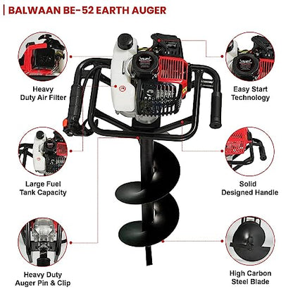 Balwaan 52cc Earth Auger with 12 Inch Planter| BE-52 (12 Inch)