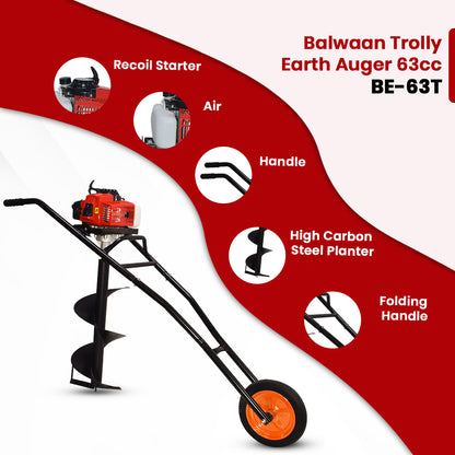 Balwaan Trolly Earth Auger with 12 Inch Planter| 63CC