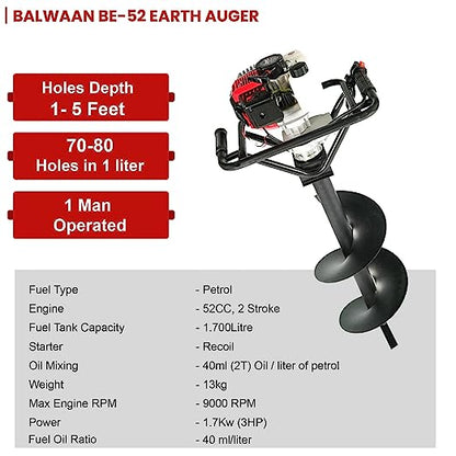 Balwaan 52cc Earth Auger with 8 Inch Planter| BE-52 (8 Inch)
